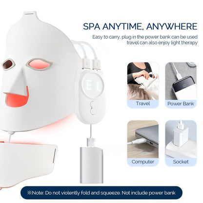Light therapy device with power bank function, shown with text 'Spa Anytime, Anywhere' and usage scenarios.