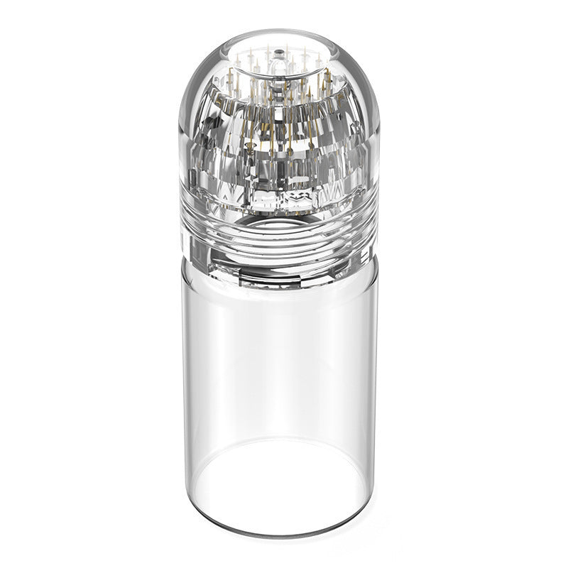 Clear plastic container with a textured top on a white background