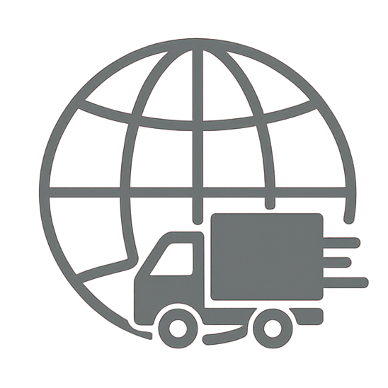 Icon of a truck with a world map on a white background