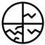 Circular icon with a mountain and wave design, likely representing nature or environmental themes.
